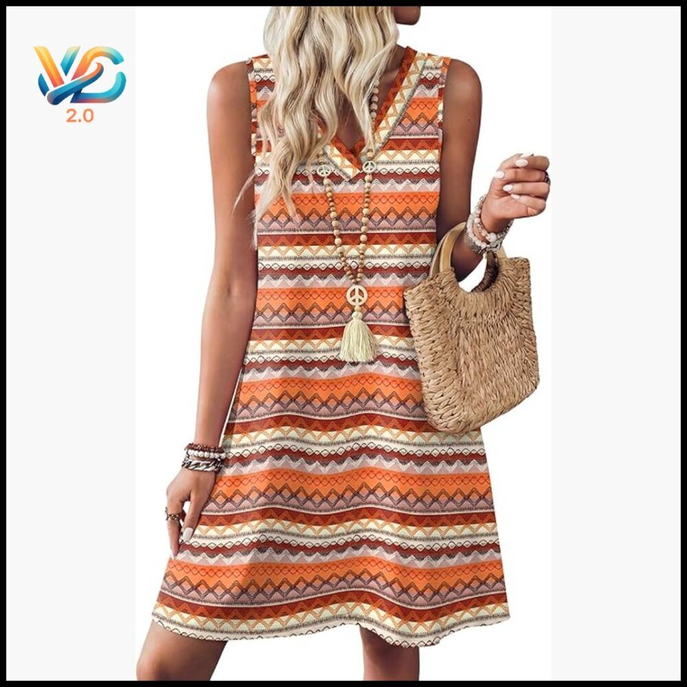 Summer Sleeveless A-Line Sundress with Pockets, Casual Beach Dress